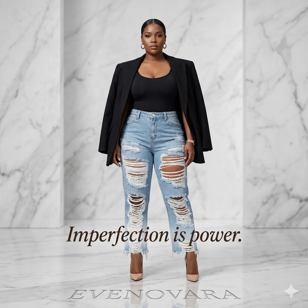 EVENOVARA Distressed Wide-Leg Jeans | Streetwear Cutout Tassel Design