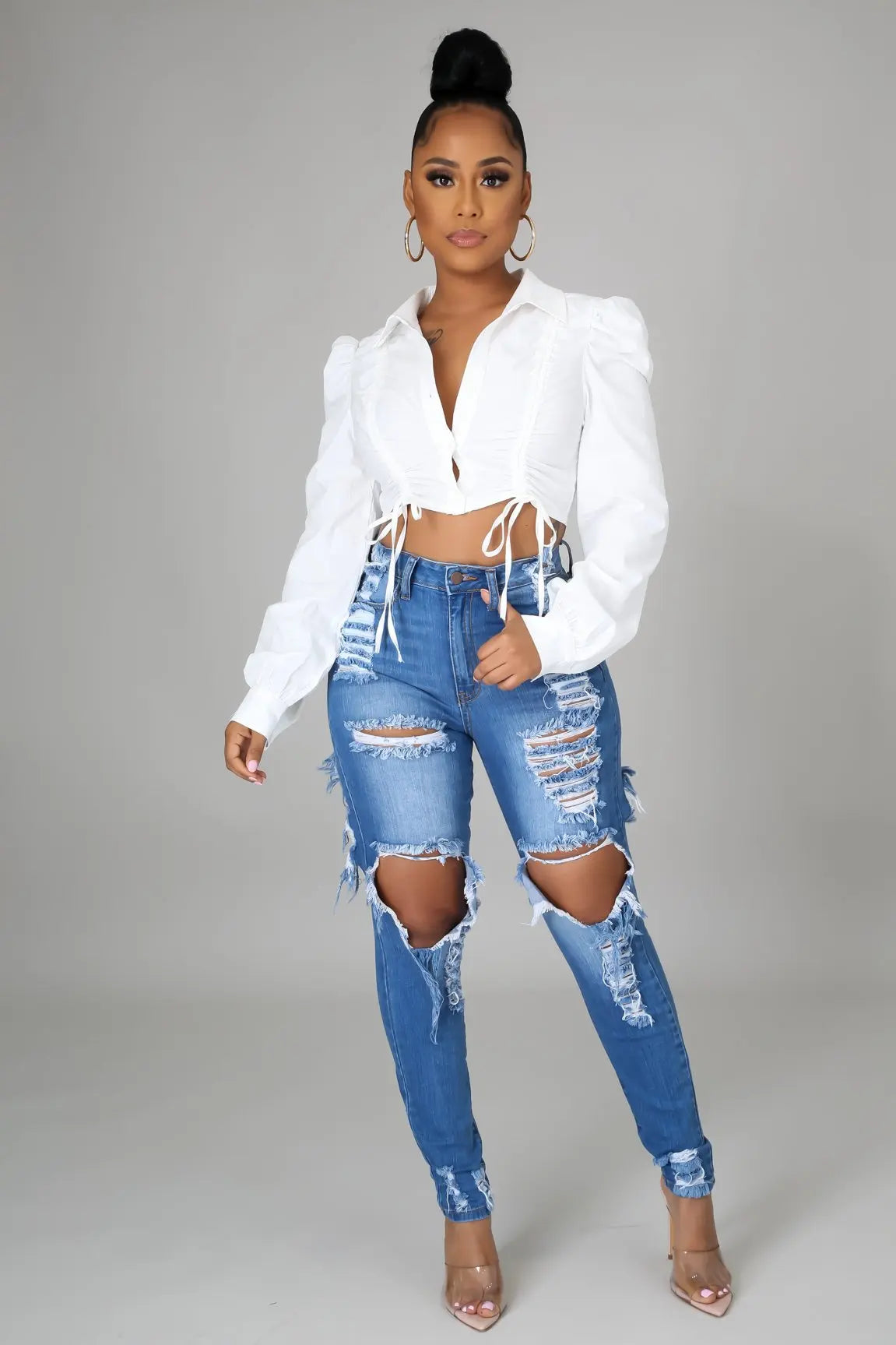2024 Fashion Sexy Women's Ripped Destroy Denim Soft Good Stretch Light Blue Boyfriend Jeans Women