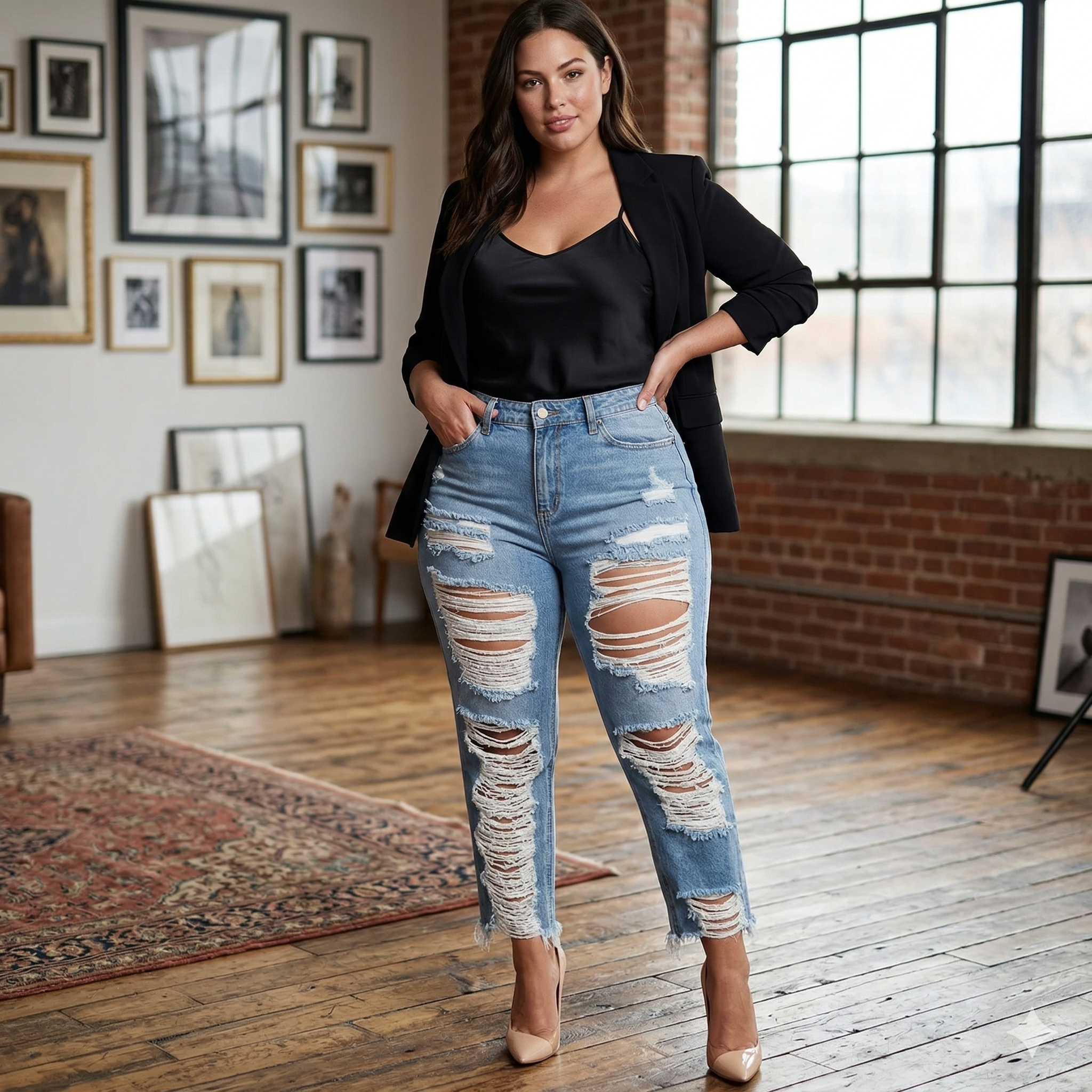 EVENOVARA Distressed Wide-Leg Jeans | Streetwear Cutout Tassel Design