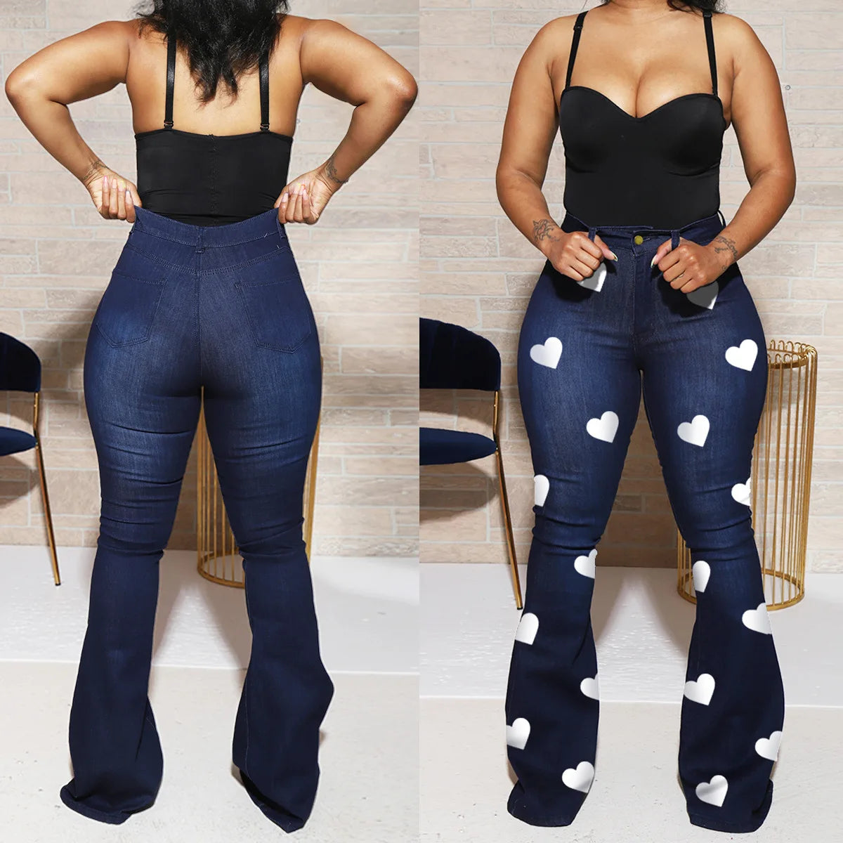 Printed Women's Flared Jeans High Waist Wide Leg Jeans Women Stretch Pencil Pants Flare Bottoms Elastic Women's Jeans