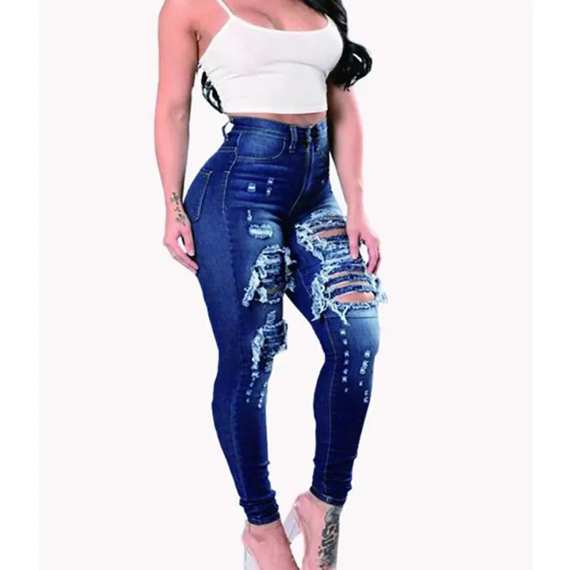 RNSHANGER Women Ripped Jeans High Waist Stretch Skinny Slim Fit Female Pencil Y2K Pants Destroyed Casual Hole Denim Pants